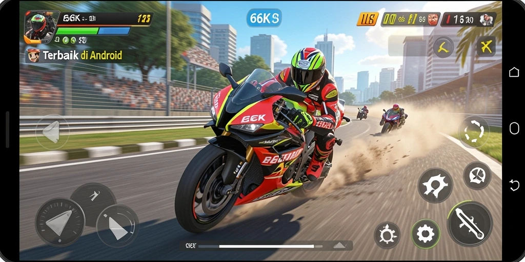 Tampilan gameplay 66K yang seru dalam balapan motor.