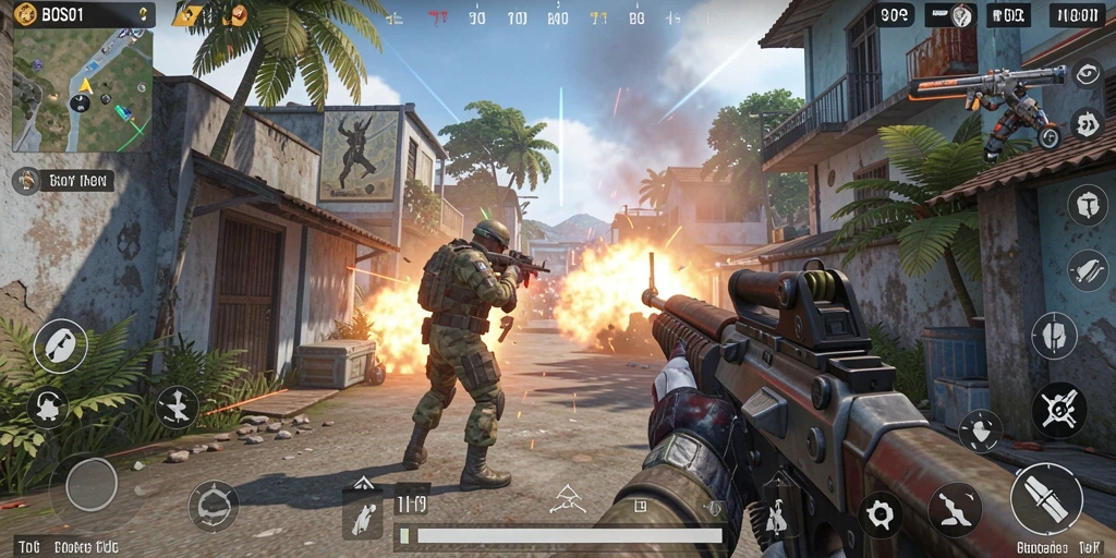 Tangkapan layar gameplay BOS01 dengan aksi pertempuran yang mendebarkan.