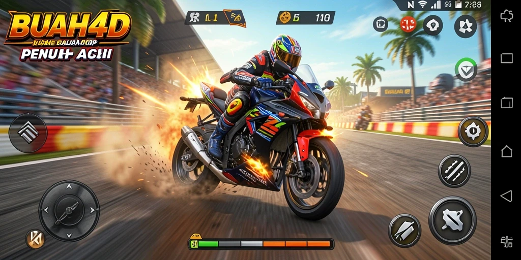 Tampilan seru dari gameplay BUAH4D saat balapan di trek cepat.