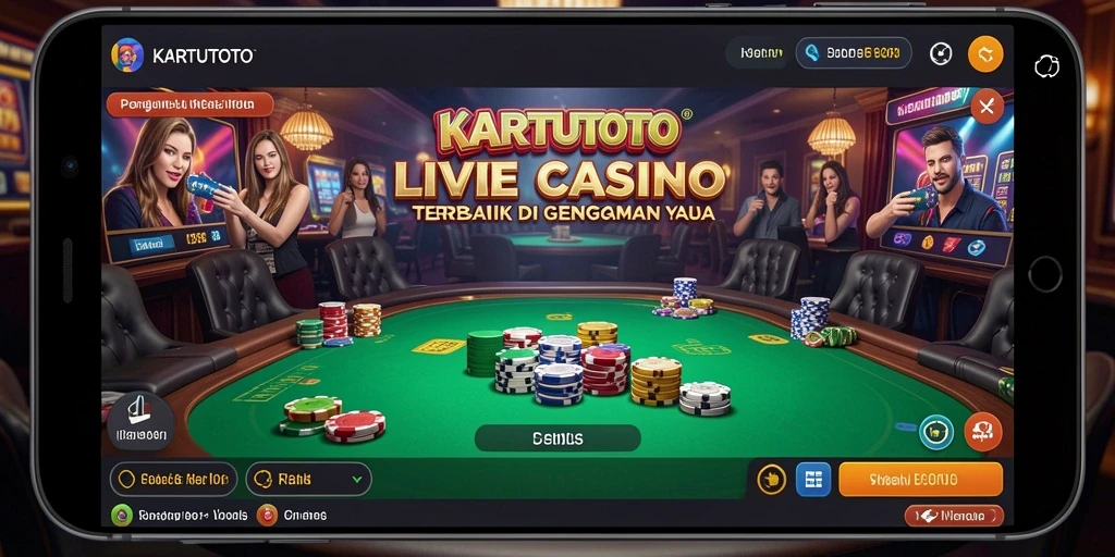 Tampilan gameplay KARTUTOTO yang menarik dengan dealer langsung dan suasana kasino.
