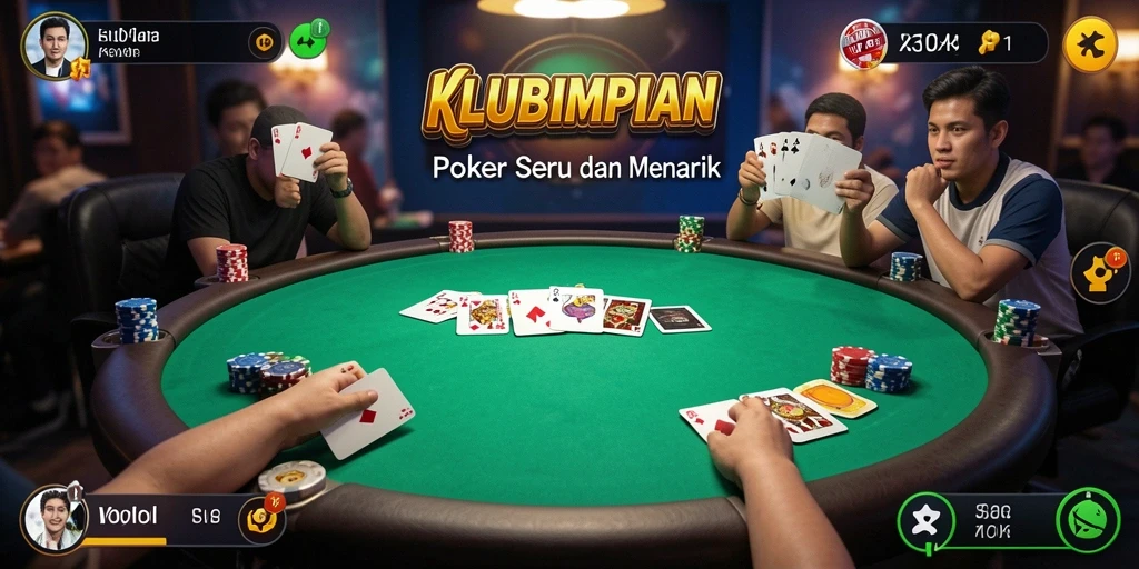 Screenshot gameplay KLUBIMPIAN yang menampilkan aksi poker yang mendebarkan.