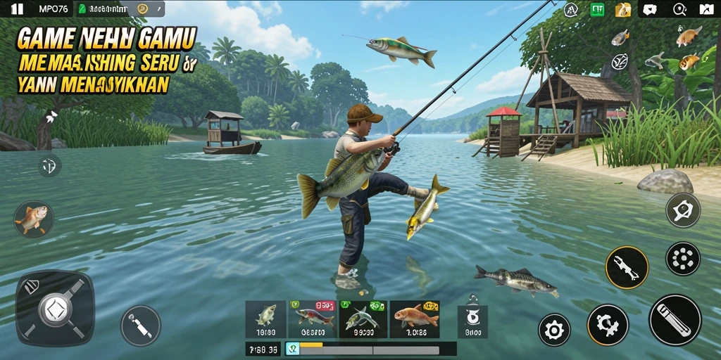Screenshot MPO76 menampilkan gameplay memancing yang mendebarkan dan interaktif.