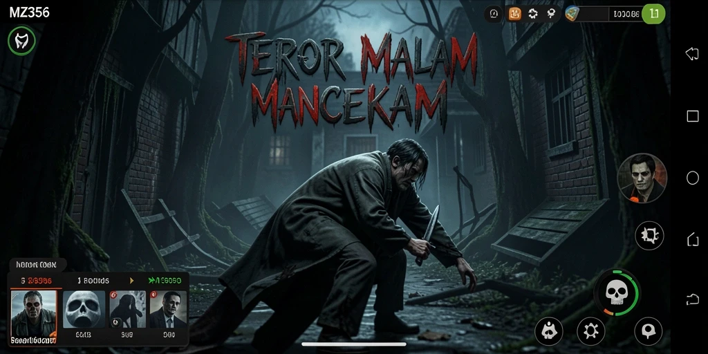 Screenshot gameplay MZ356 dengan suasana horor mencekam.