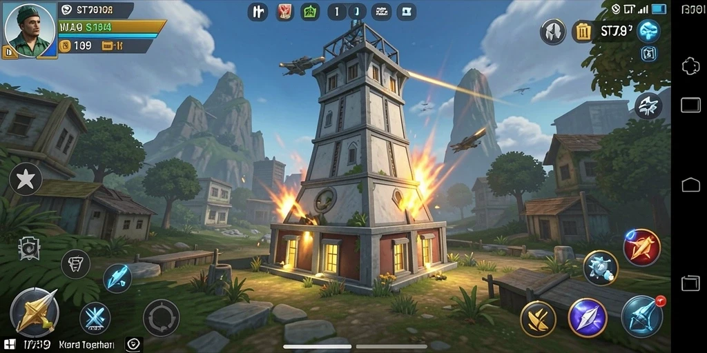 Gameplay ST789 yang penuh aksi dalam pertahanan menara.