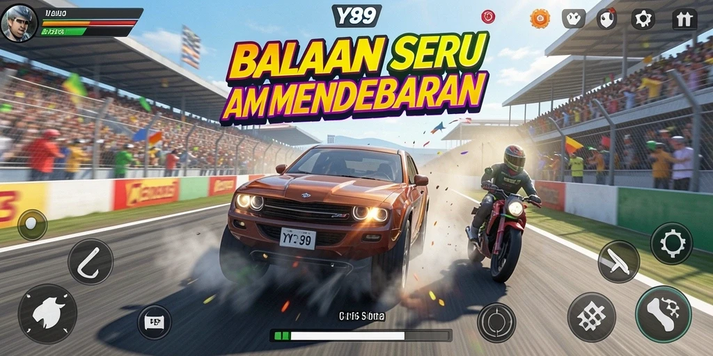 Tampilan mendebarkan dari gameplay balapan Y89 yang seru.